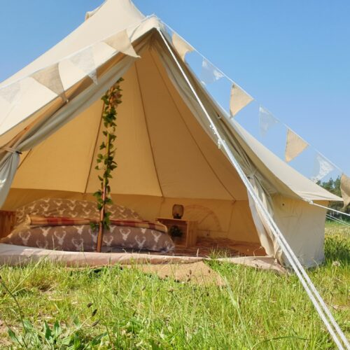 Glamping tend from outside with entrance open