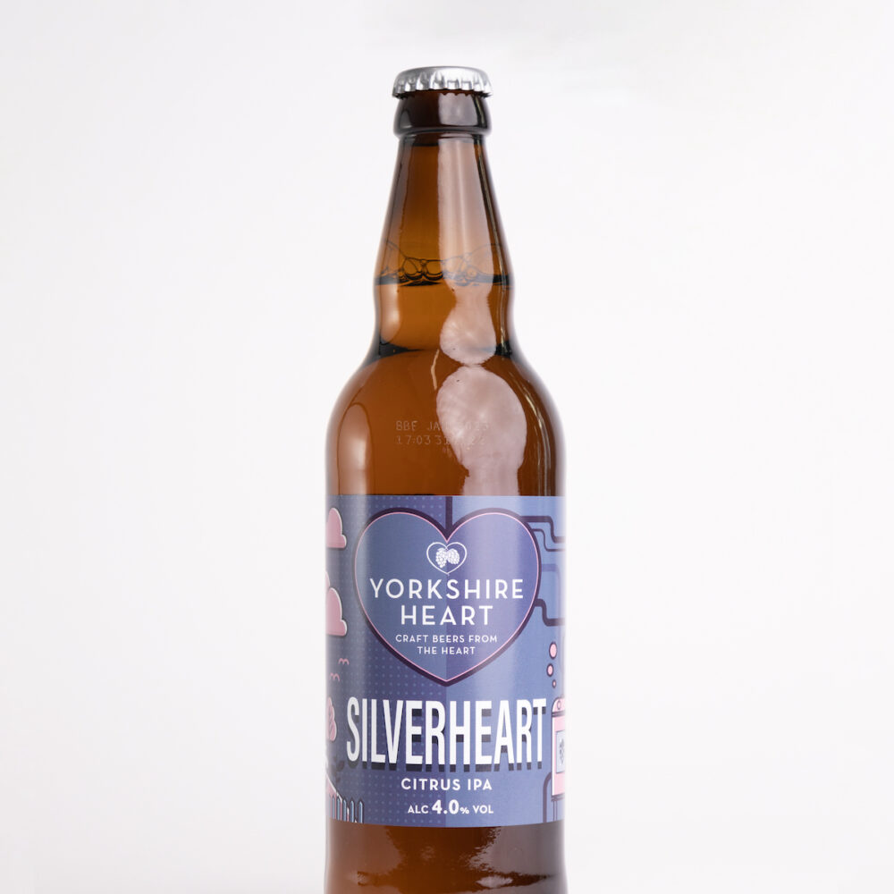 Silverheart beer bottle on white background