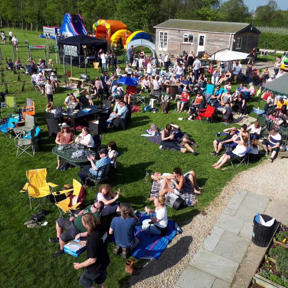 Outdoor festival in the sun on a field