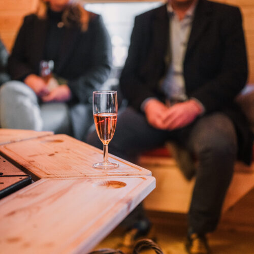 A glass of sparkling wine